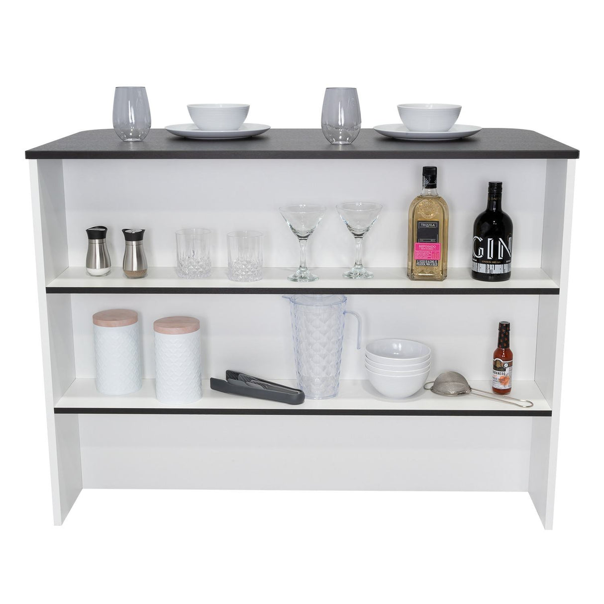 Barra de Cocina Fendi Blanco y Wengue 120x90cm con Dos Entrepaños y con Dos Comportamientos - Muebles Organizadores | Bylmo