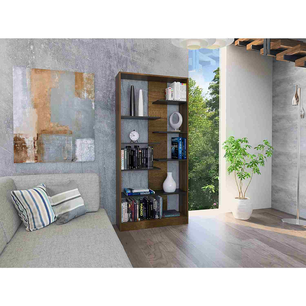 Biblioteca Classic Vedra Wengue y Caramelo 80x170cm con Dos Compartimientos - Bibliotecas | Bylmo