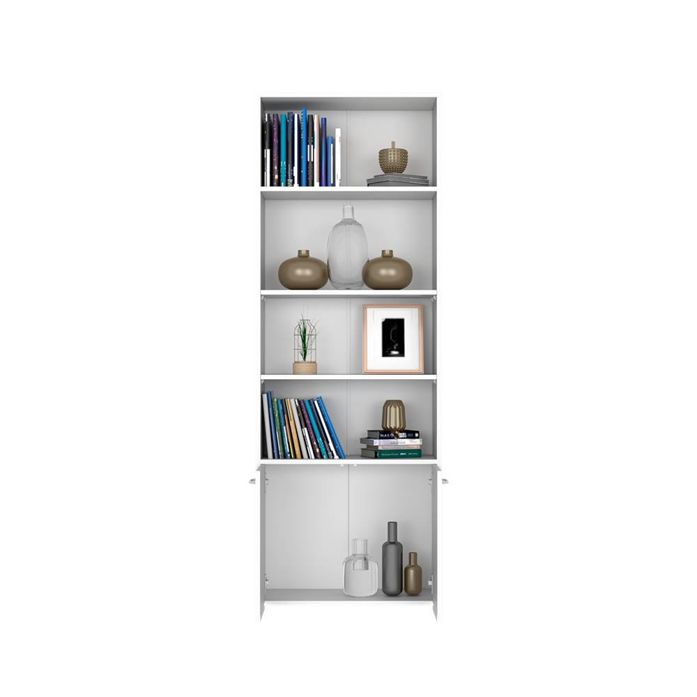 Biblioteca Lisa Blanco 63x180cm con Cuatro Compartimientos y con Un Cajón