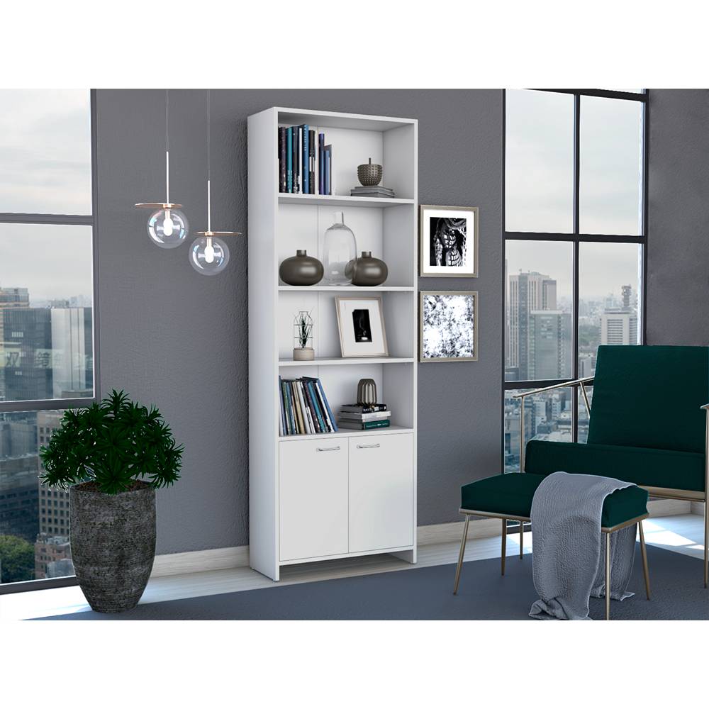 Biblioteca Lisa Blanco 63x180cm con Cuatro Compartimientos y con Un Cajón