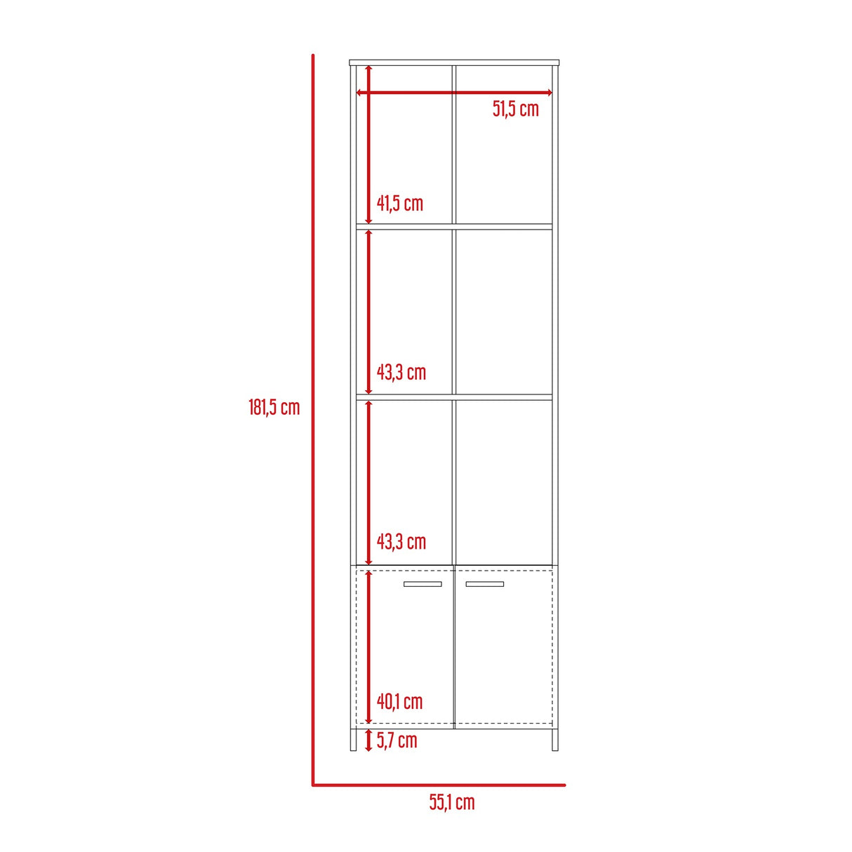Biblioteca Lisa Easy Duna 55.1x181.5cm con Tres Compartimientos y con Un Cajón - Bibliotecas | Bylmo