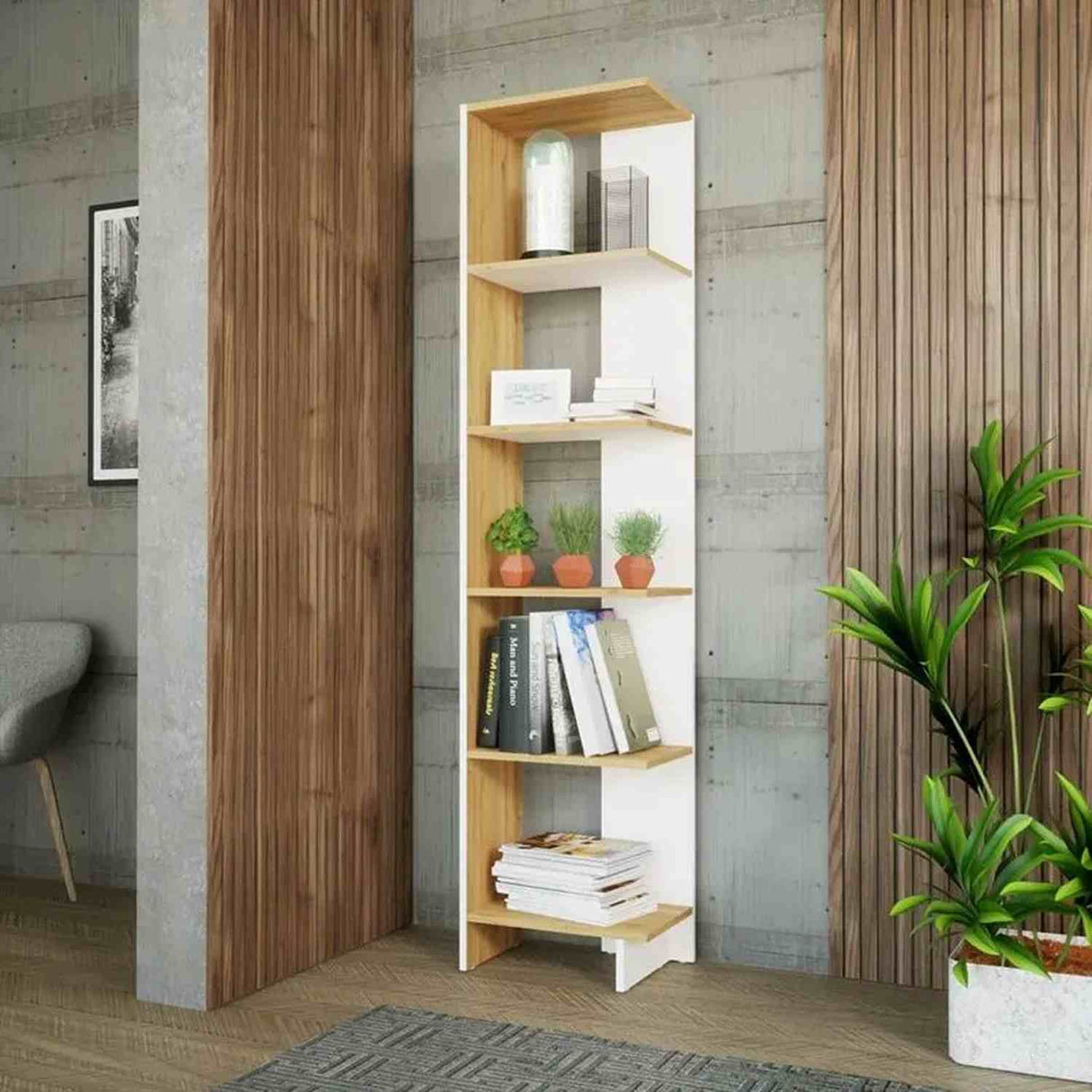 Biblioteca Ragnar Blanco 41.5x179.4cm con Cinco Compartimientos - Bibliotecas | Bylmo