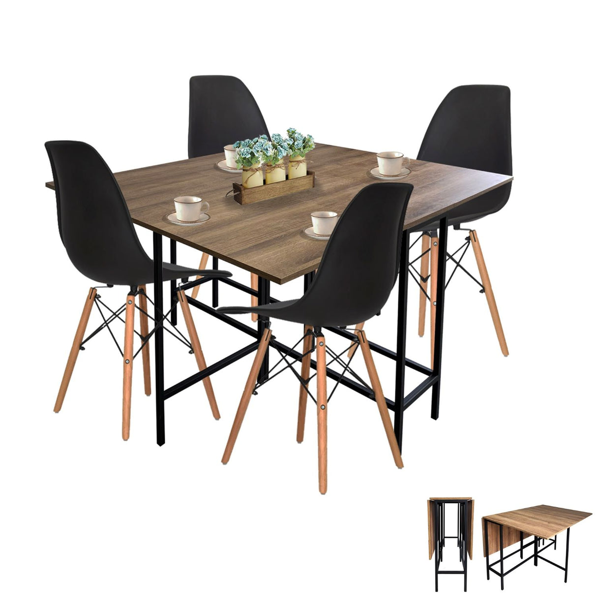 Combo Comedor Plegable y Sillas Pro Amareto y Negro 111 cm de Cuatro Puestos - Comedores | Bylmo