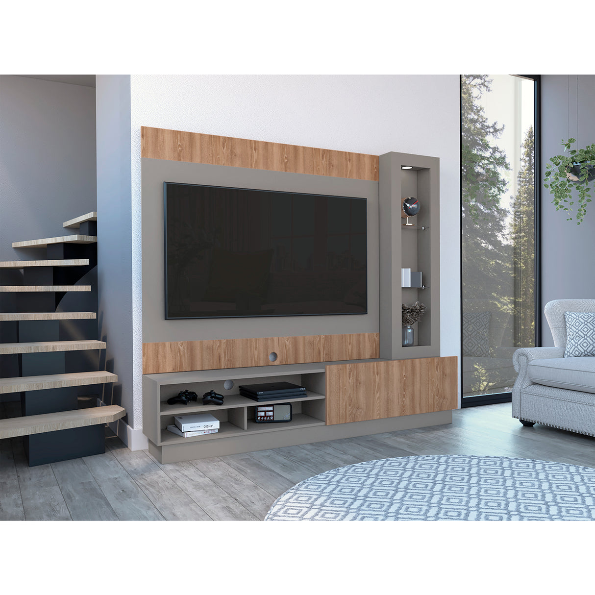 Centro de Entretenimiento Yakarta Taupe 200x180cm Para TV Hasta 70 Pulgadas con Un Cajón y con Ranuras para Cables - Muebles de TV | Bylmo