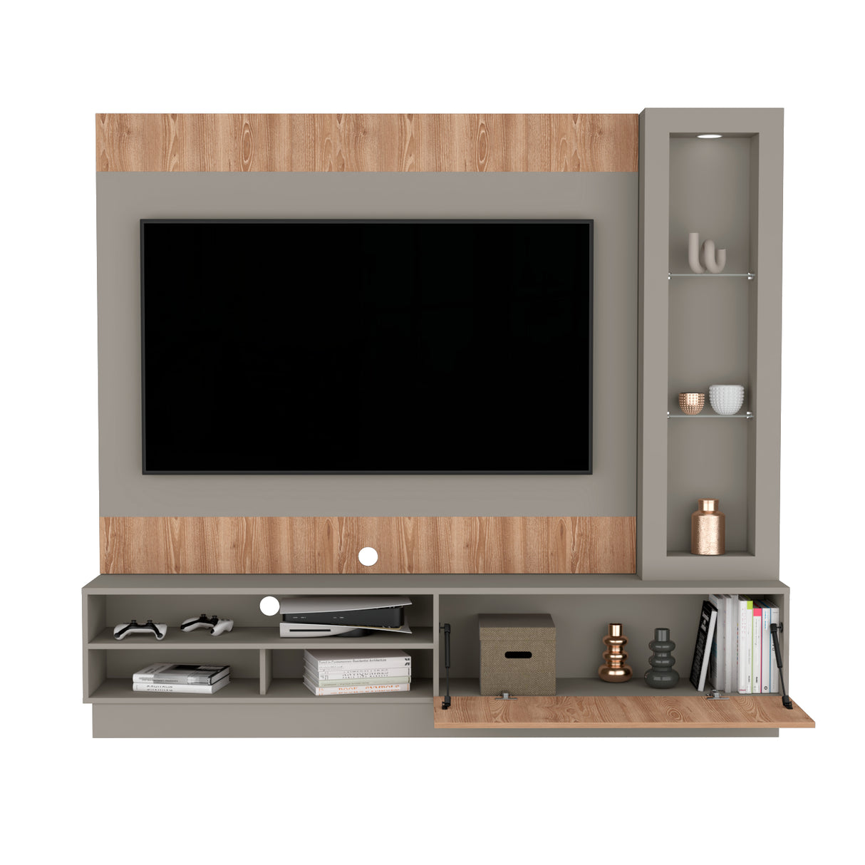 Centro de Entretenimiento Yakarta Taupe 200x180cm Para TV Hasta 70 Pulgadas con Un Cajón y con Ranuras para Cables - Muebles de TV | Bylmo