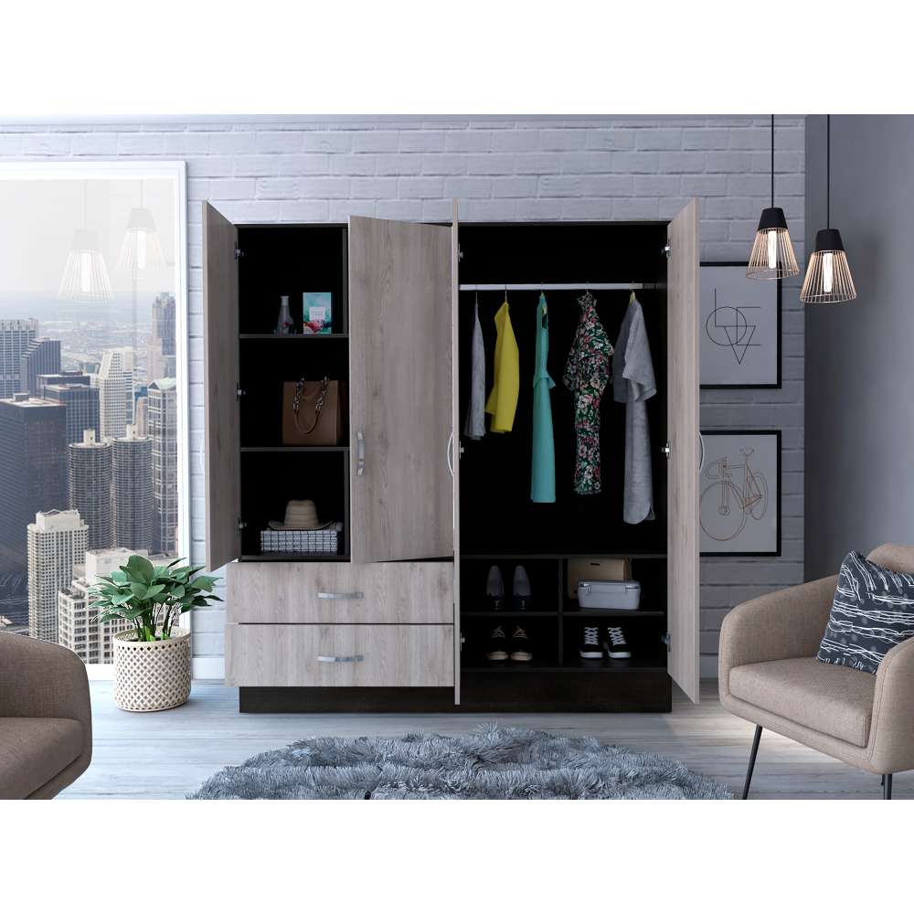 Closet Bolton Wengue 120x180.6cm con 2 Cajones con 4 Entrepaños con Espejo