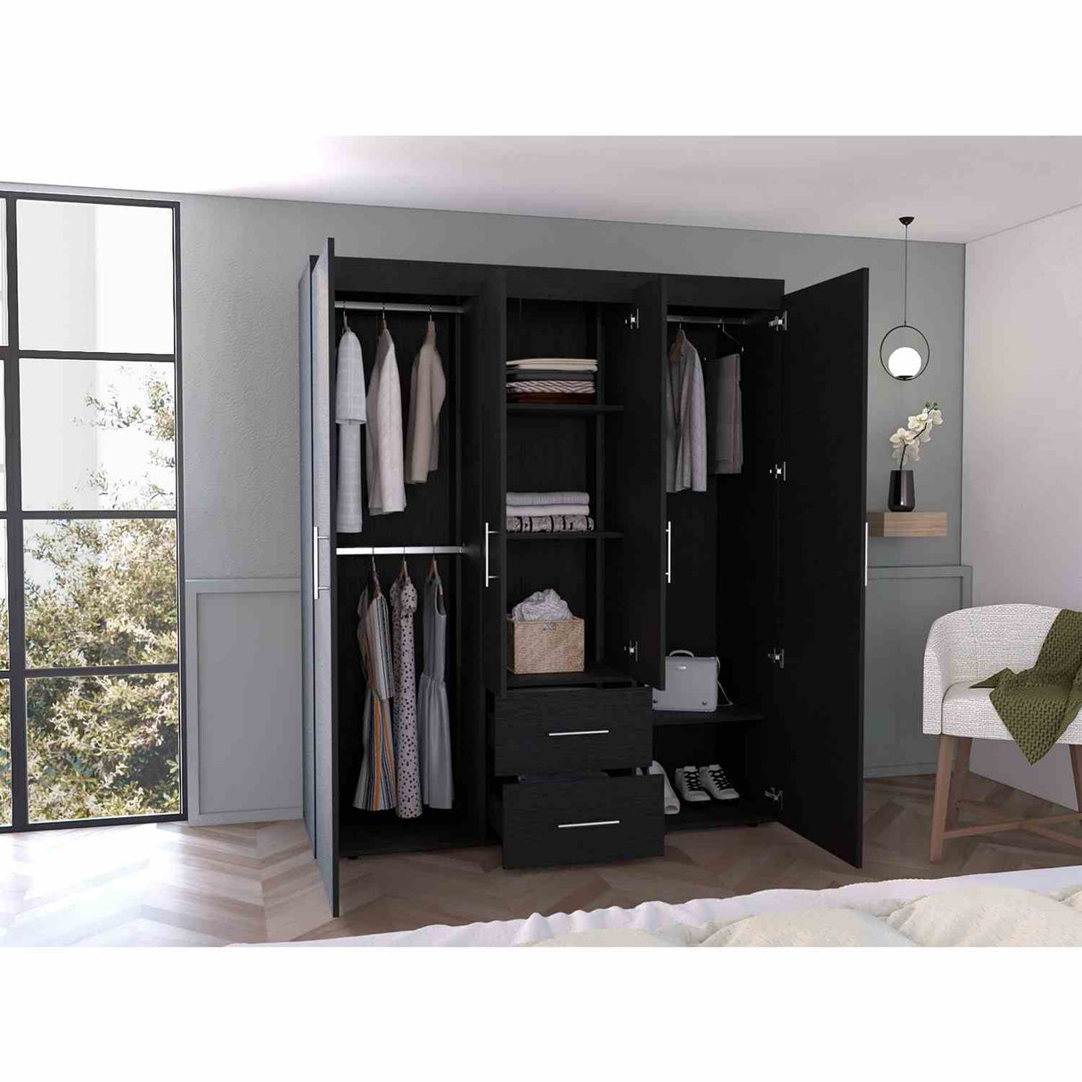 Closet Bariloche Eco Wengue 150 cm con Cuatro Puertas Y Dos Cajones - Closets | Bylmo