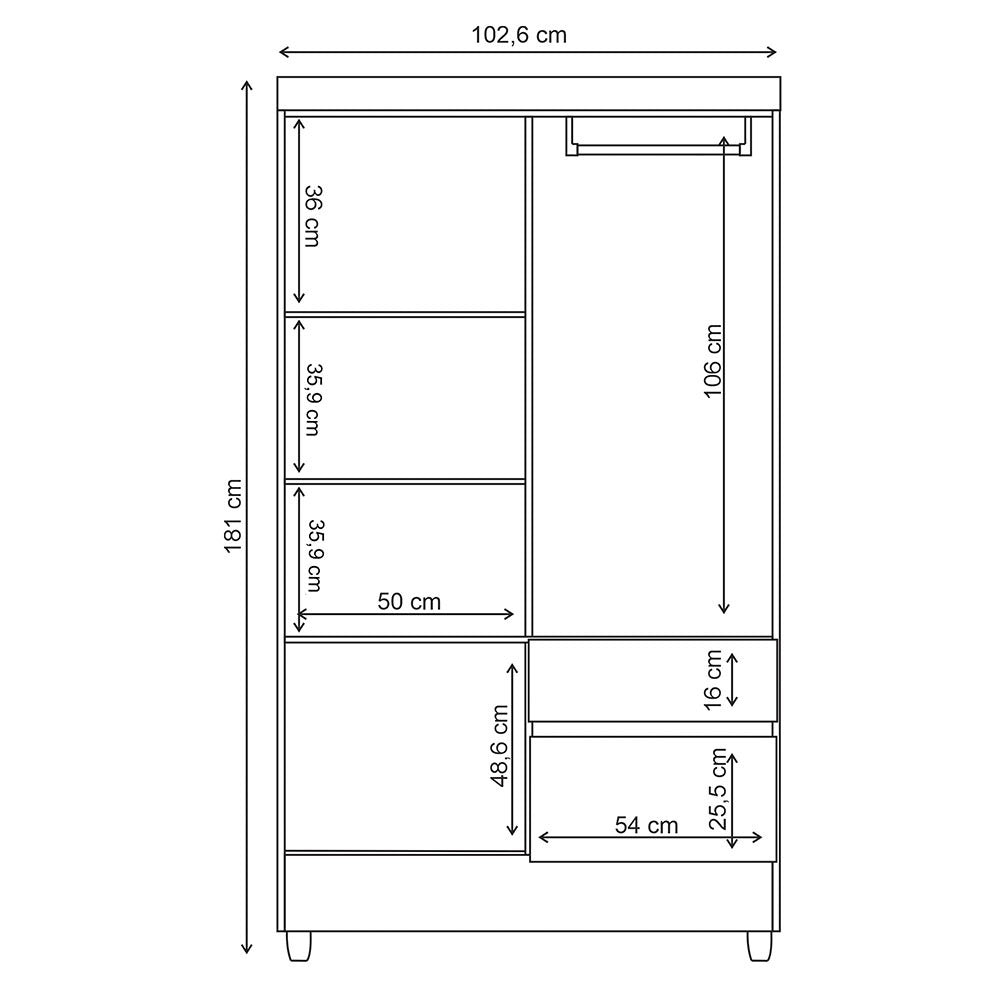 Closet Bonic Marron 102.6x181cm con 1 Cajones con 3 Entrepaños - Closets | Bylmo