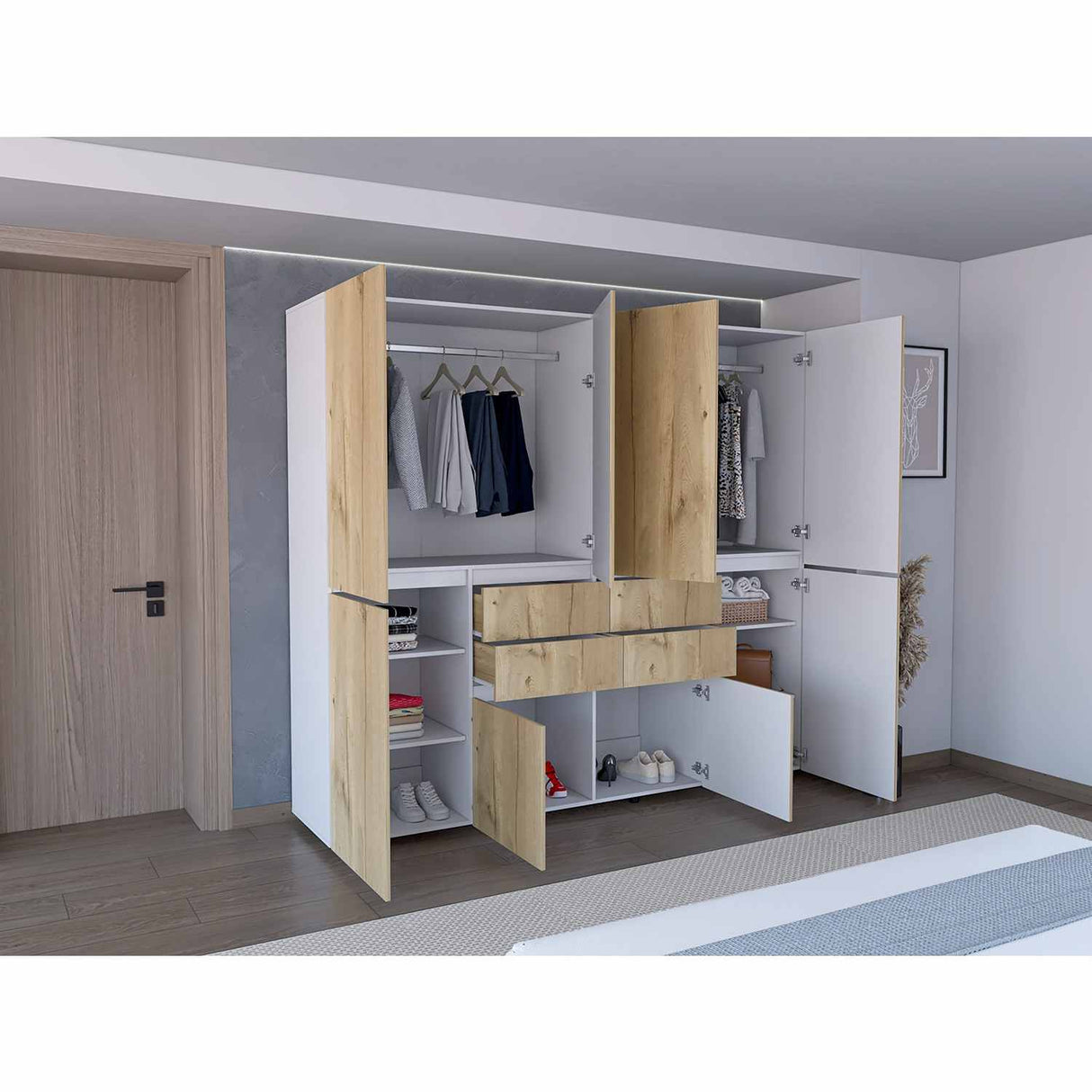 Closet Siruela Duna 220 cm con Cuatro Cajones, Ocho Puertas y Colgadero de Ropa - Closets | Bylmo