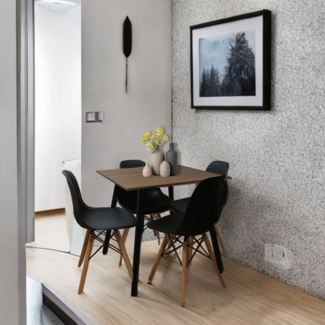 Comedor Amaretto y Negro 90x75cm Cuadrado de Cuatro Puestos y con Cuatro Sillas - Comedores | Bylmo