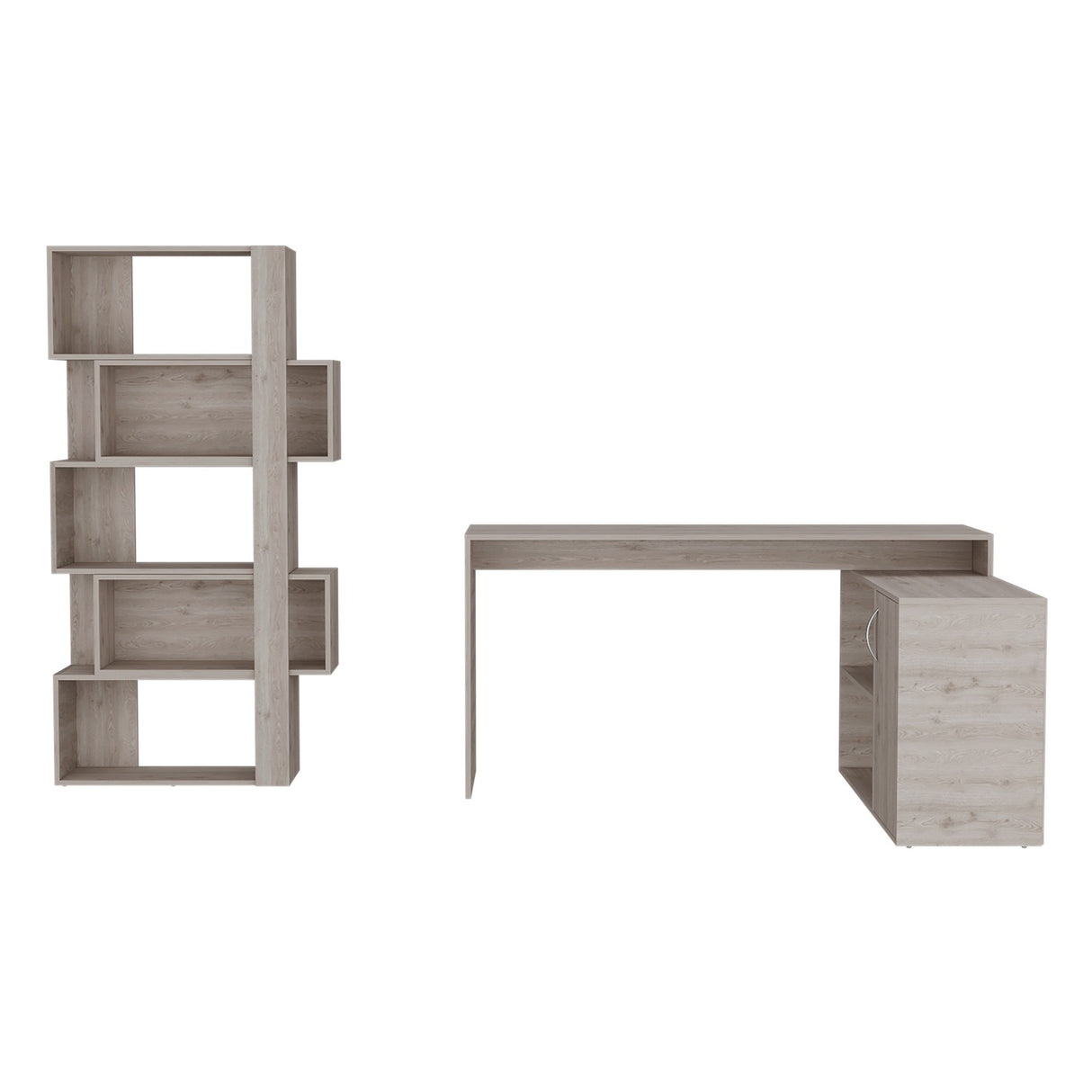 Combo Escritorio y Biblioteca Cambridge Ceniza 152x162cm sin Cajones y con Organizador de Libros - Combos Oficina | Bylmo