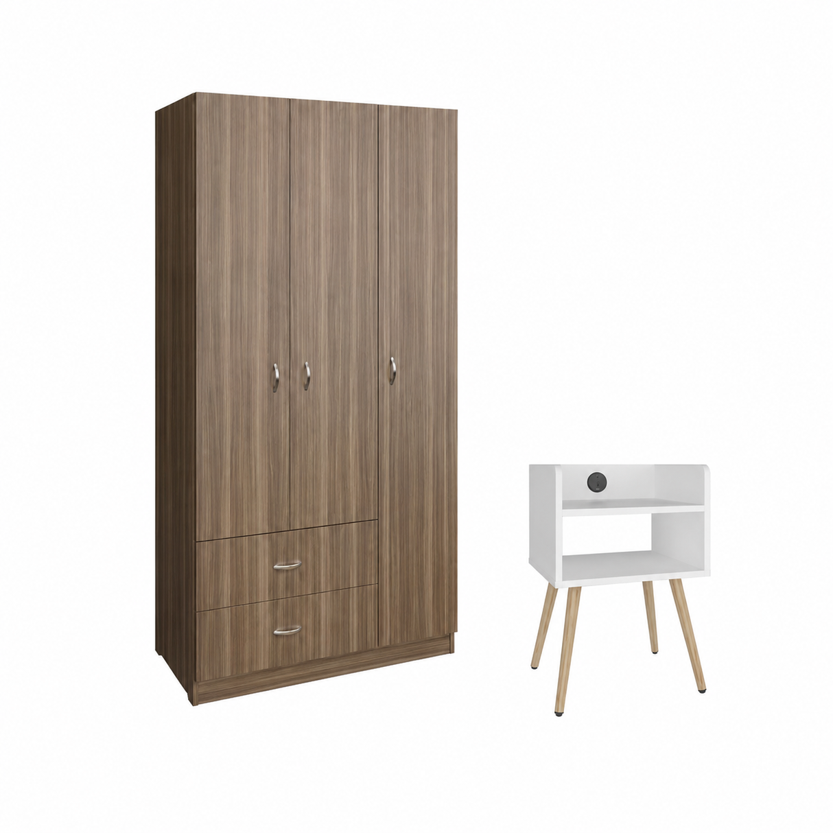 Combo Closet Austral Avellana y Mesa de Noche Didi Blanco USB