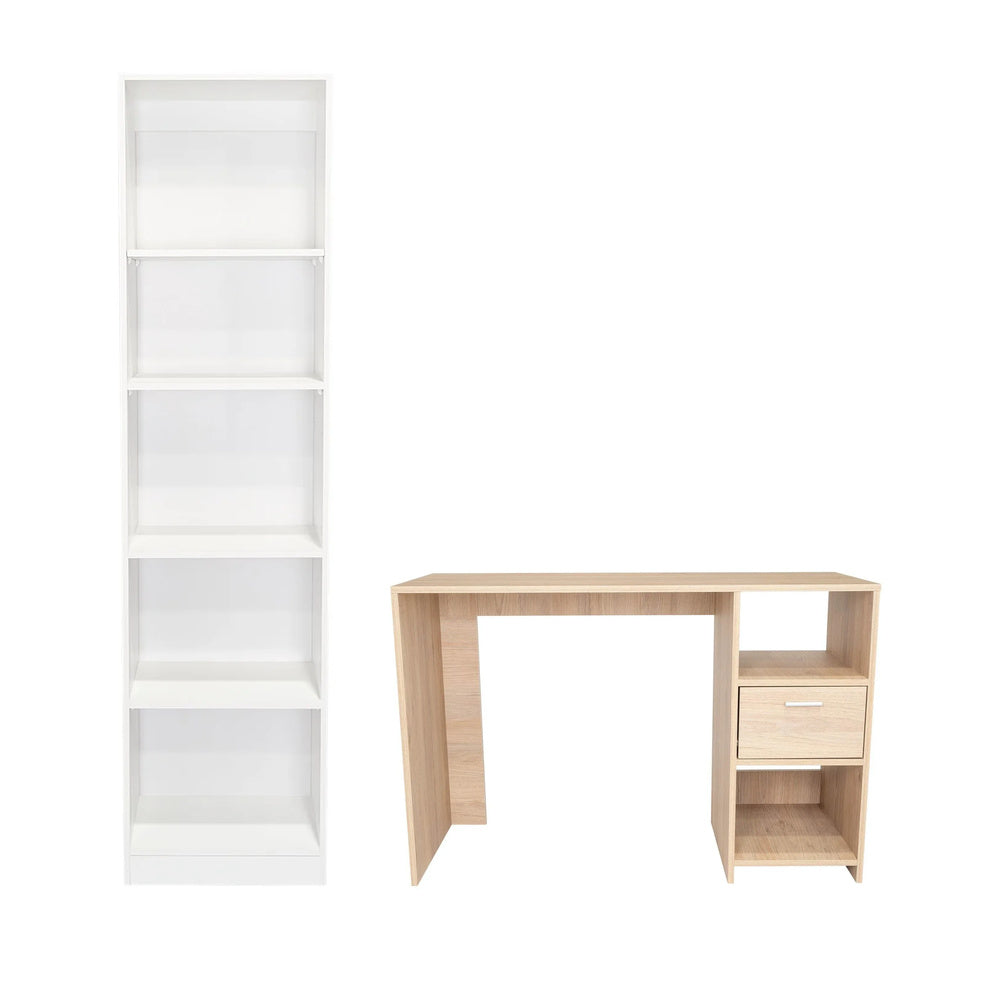 Combo Escritorio Omma Rovere y Estantería Home Blanco 45cm