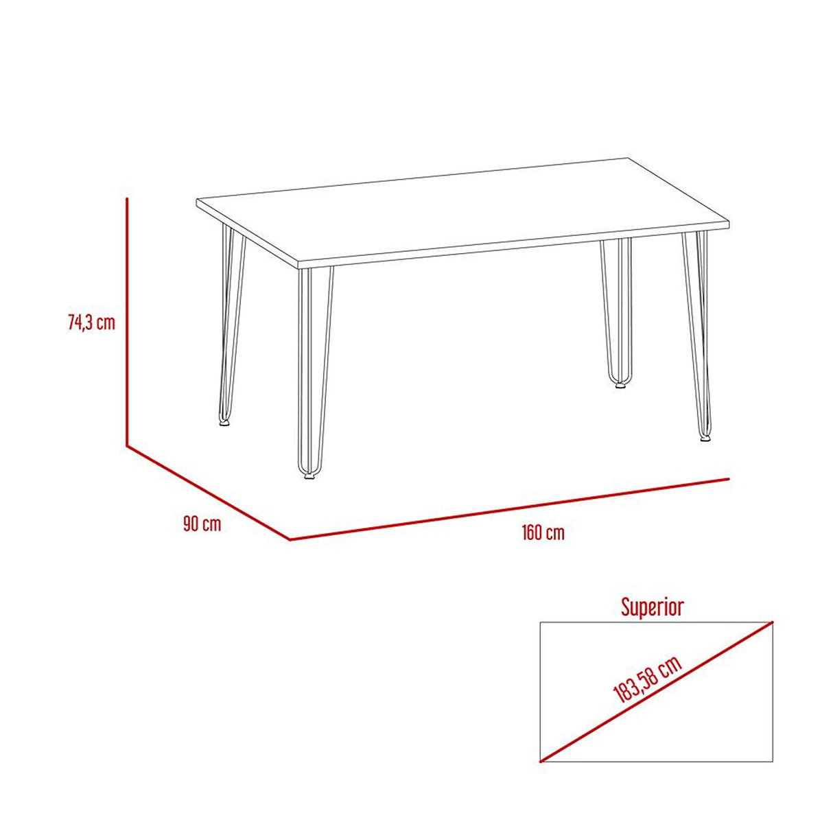 Comedor Vassel Miel 160x74.3cm Rectangular de Cuatro Puestos y sin Sillas - Comedores | Bylmo