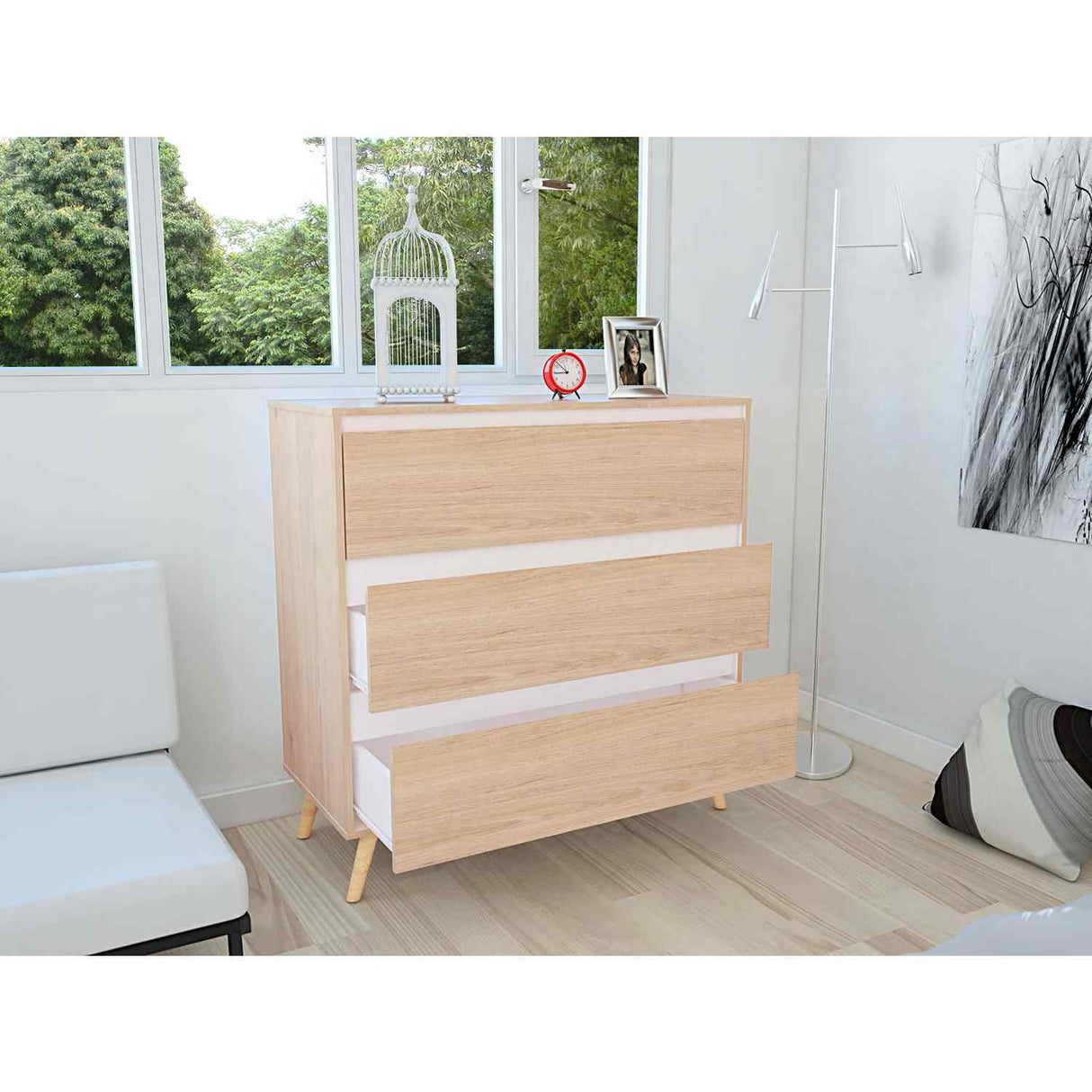 Cómoda Benetti Rovere y Blanco 101.1x100cm De Tres Hileras con Tres Cajones - Cajoneras | Bylmo