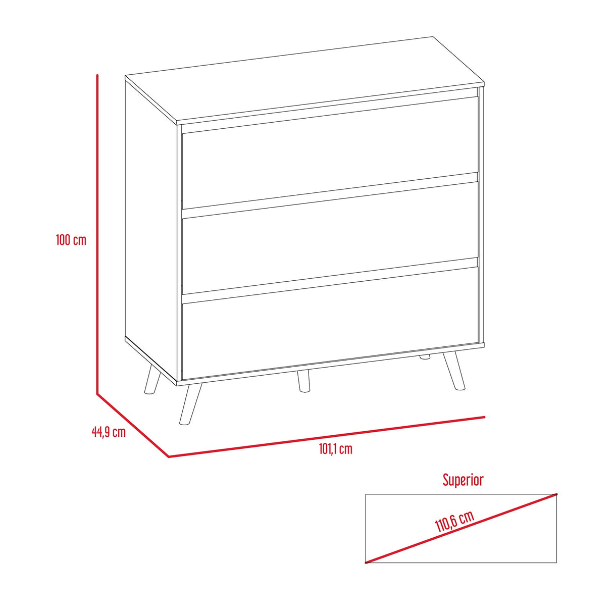 Cómoda Benetti Rovere y Blanco 101.1x100cm De Tres Hileras con Tres Cajones - Cajoneras | Bylmo