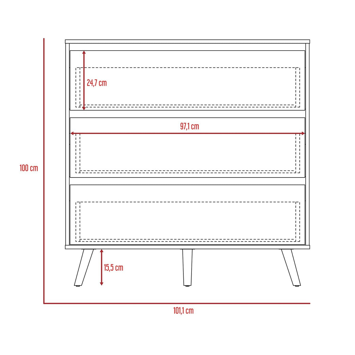 Cómoda Benetti Rovere y Blanco 101.1x100cm De Tres Hileras con Tres Cajones - Cajoneras | Bylmo