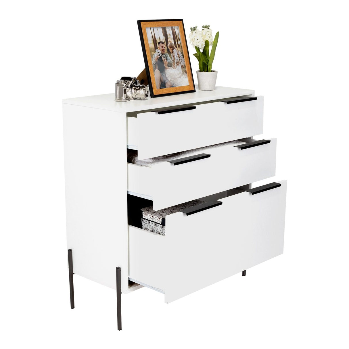 Cómoda White Collection Blanco 79.1x85.3cm De Tres Hileras con Tres Cajones - Cajoneras | Bylmo