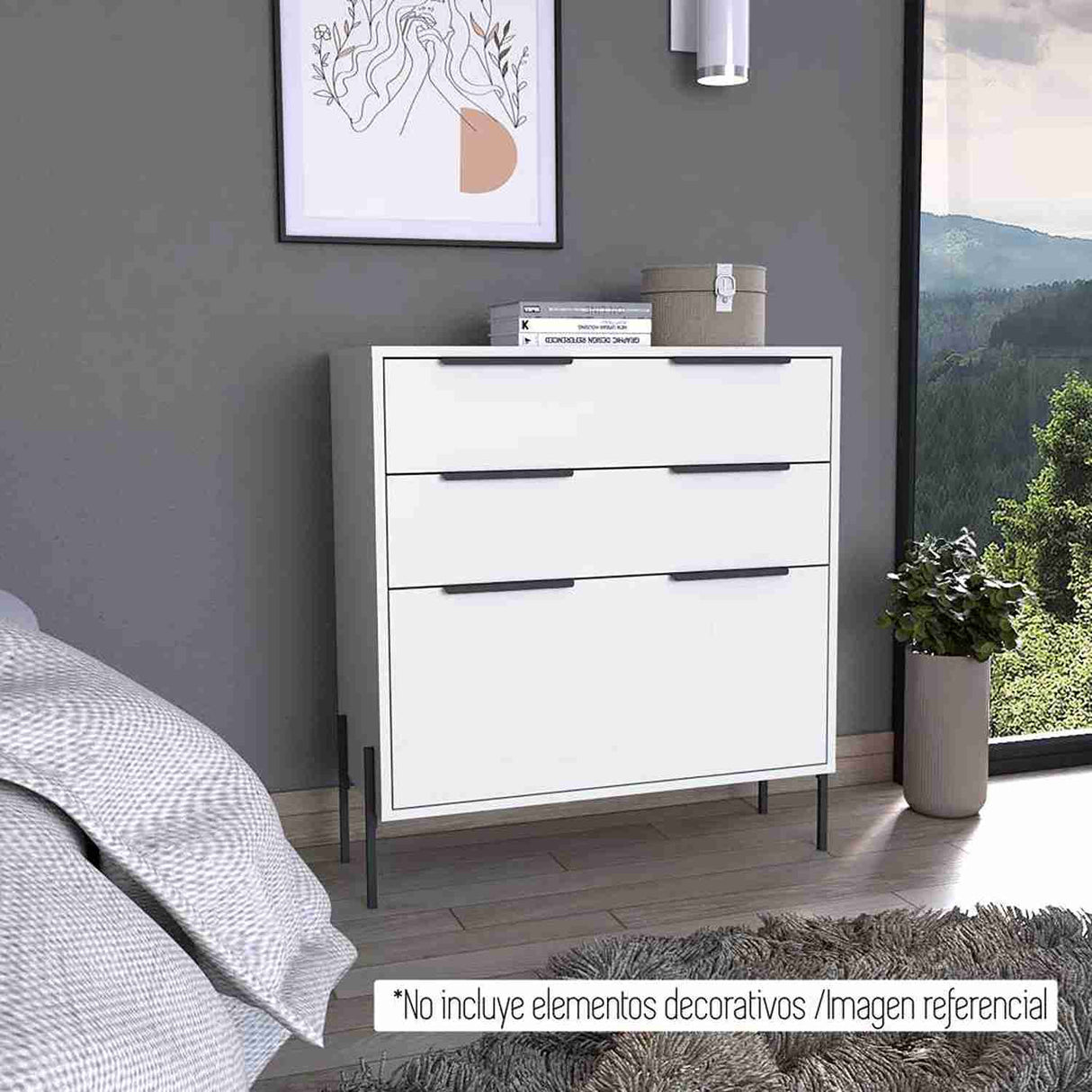 Cómoda White Collection Blanco 79.1x85.3cm De Tres Hileras con Tres Cajones - Cajoneras | Bylmo