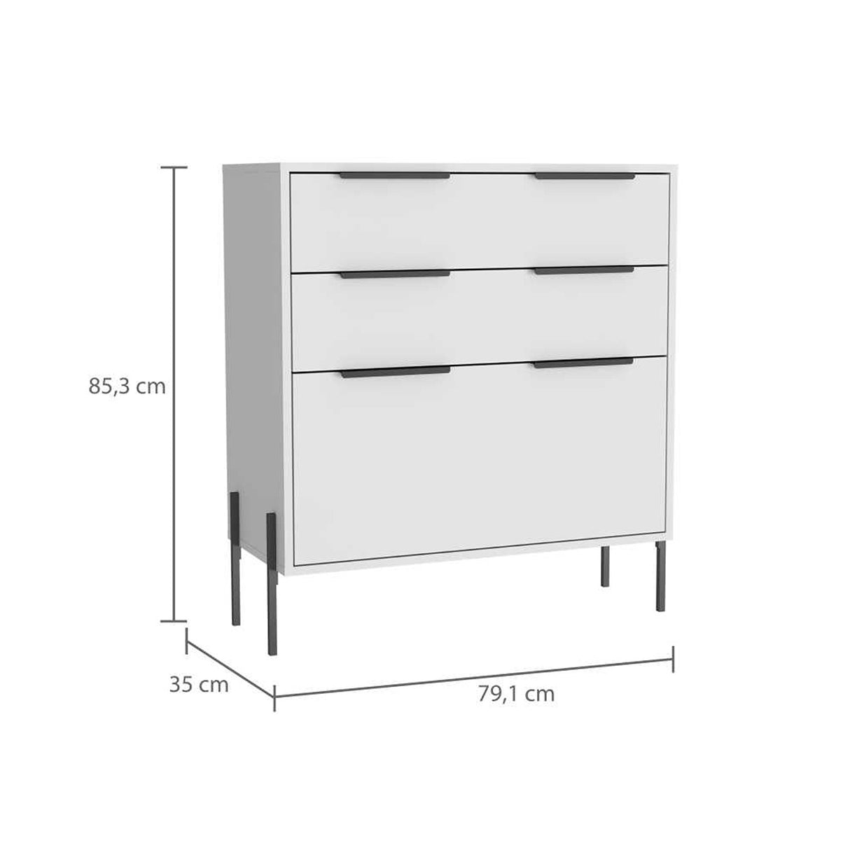 Cómoda White Collection Blanco 79.1x85.3cm De Tres Hileras con Tres Cajones - Cajoneras | Bylmo