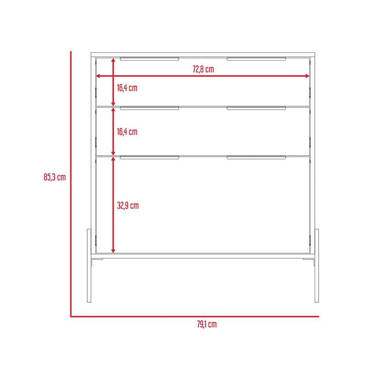 Cómoda White Collection Blanco 79.1x85.3cm De Tres Hileras con Tres Cajones - Cajoneras | Bylmo