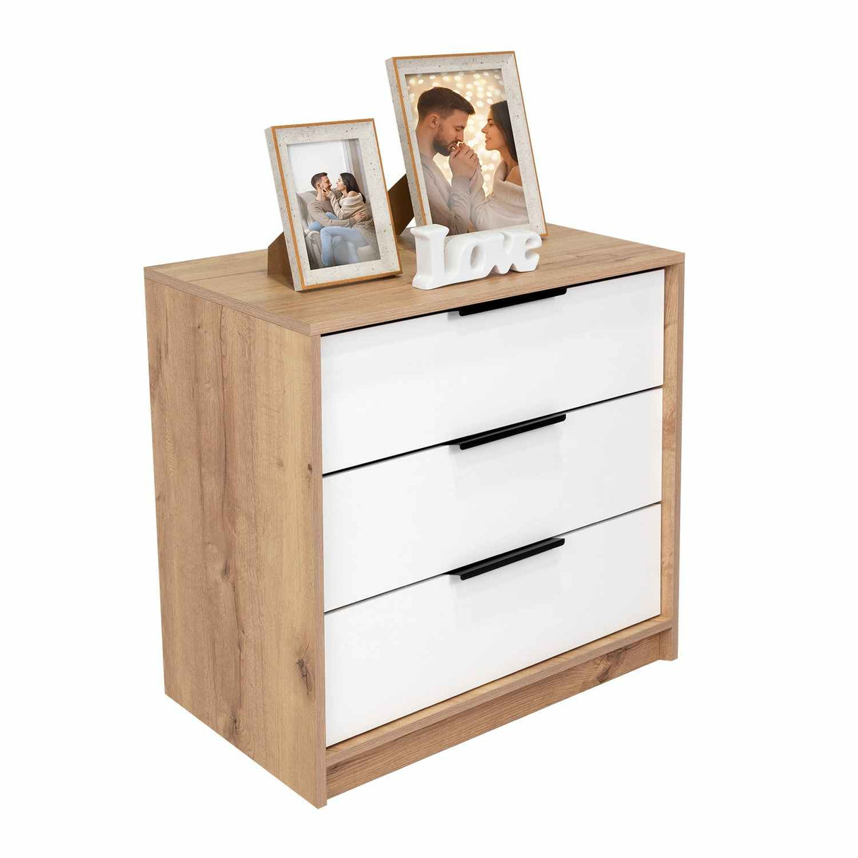 Cómoda Kaia Duna y Blanco 68.7x70cm De Tres Hileras con Tres Cajones - Cajoneras | Bylmo