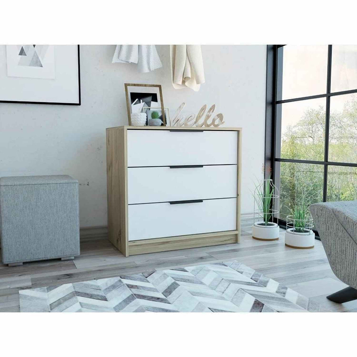 Cómoda Kaia Duna y Blanco 68.7x70cm De Tres Hileras con Tres Cajones - Cajoneras | Bylmo