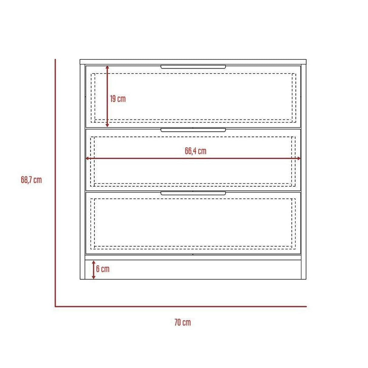 Cómoda Kaia Duna y Blanco 68.7x70cm De Tres Hileras con Tres Cajones - Cajoneras | Bylmo