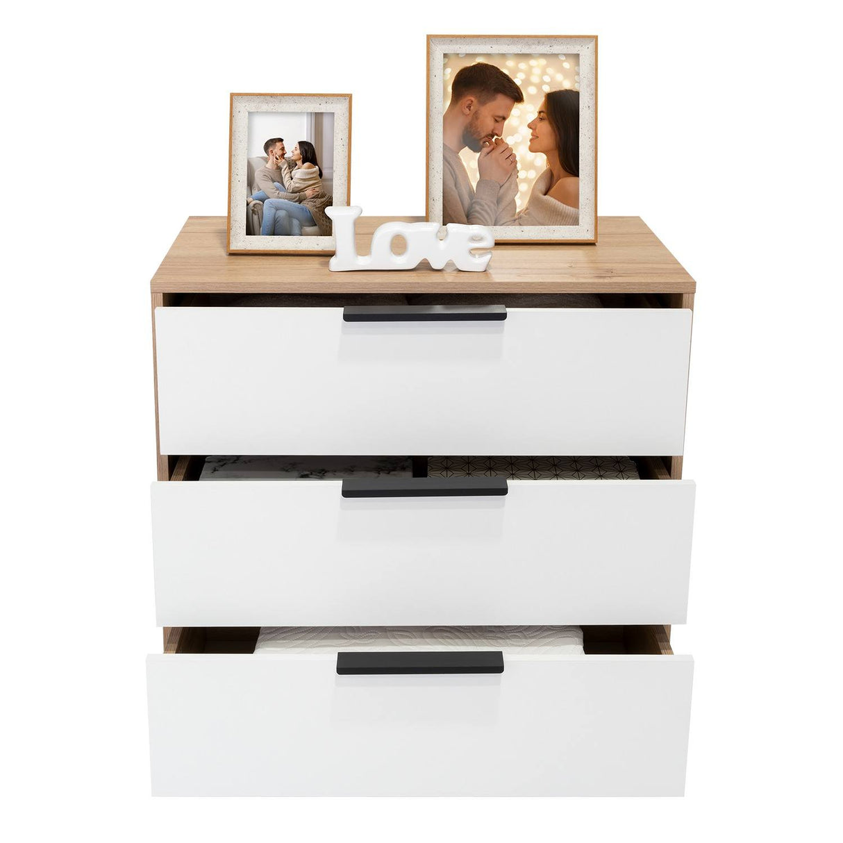 Cómoda Kaia Duna y Blanco 68.7x70cm De Tres Hileras con Tres Cajones - Cajoneras | Bylmo