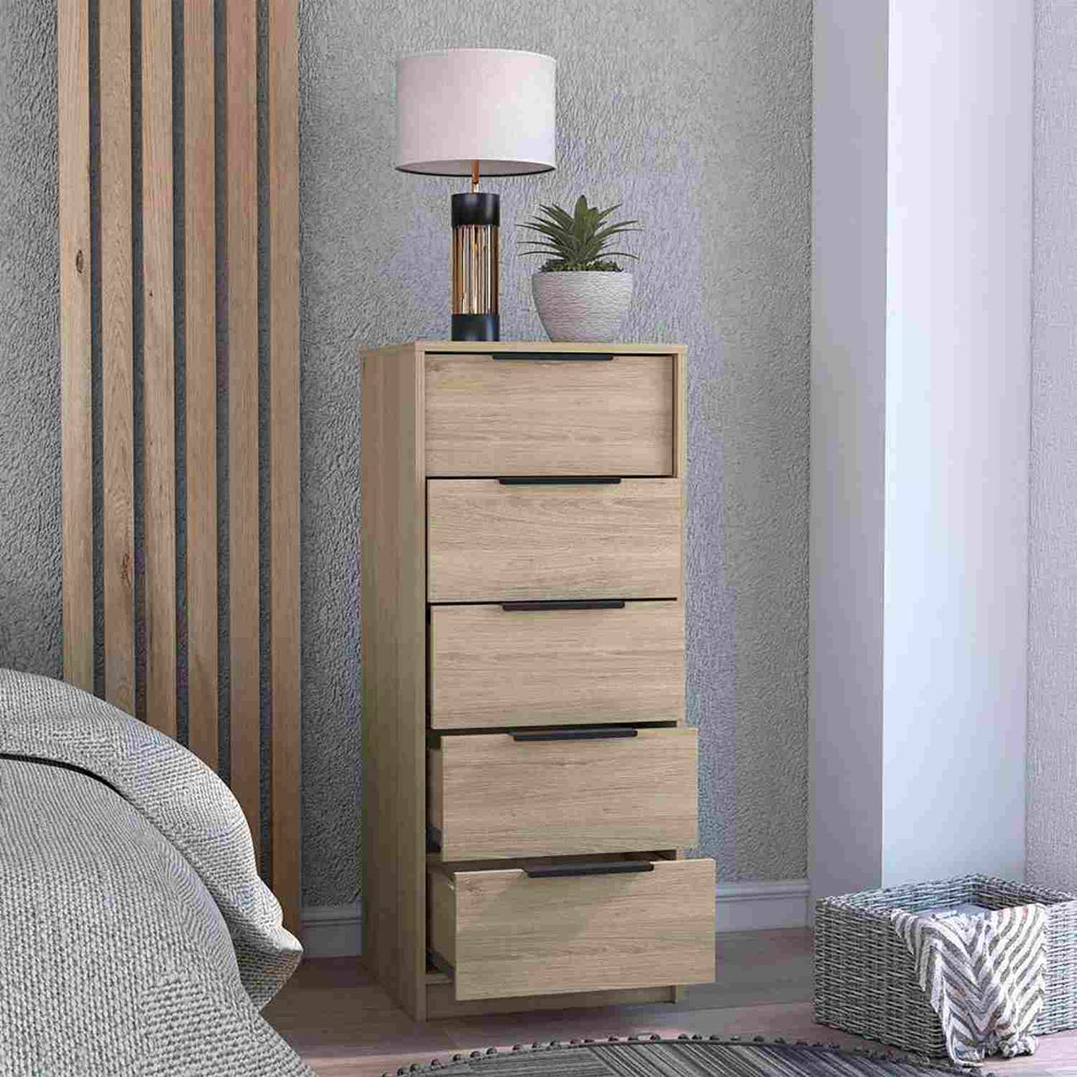 Cómoda Kaia Rovere y Blanco 45x107.8cm De Cinco Hileras con Cinco Cajones - Cajoneras | Bylmo