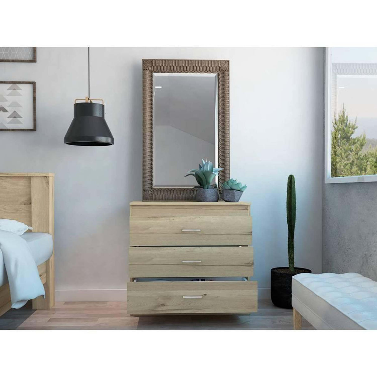 Cómoda Melia Duna y Blanco 80x75cm De Tres Hileras con Tres Cajones - Cajoneras | Bylmo