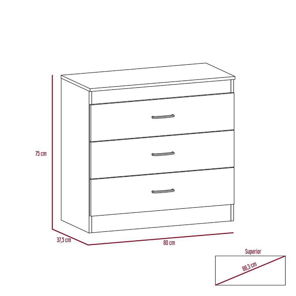 Cómoda Melia Duna y Blanco 80x75cm De Tres Hileras con Tres Cajones - Cajoneras | Bylmo