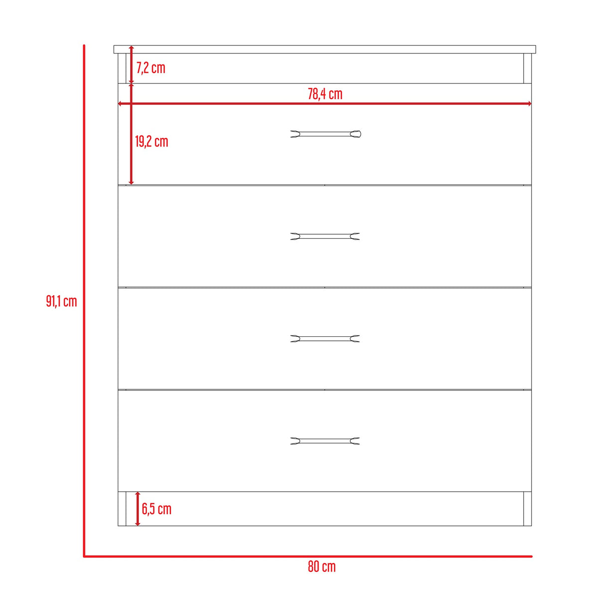 Cómoda Santino Wengue 80x91.1cm De Cuatro Hileras con Cuatro Cajones - Cajoneras | Bylmo