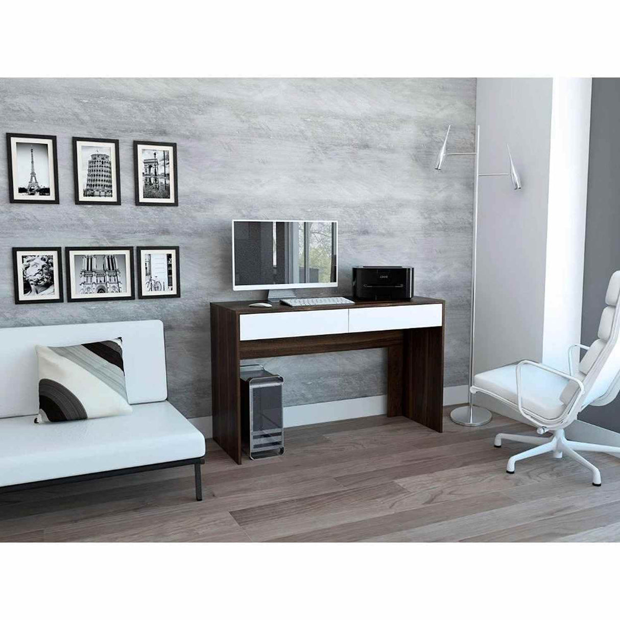 Escritorio Acre Blanco Nevado 120x75cm Con Dos Cajones - Escritorios y Archivadores | Bylmo