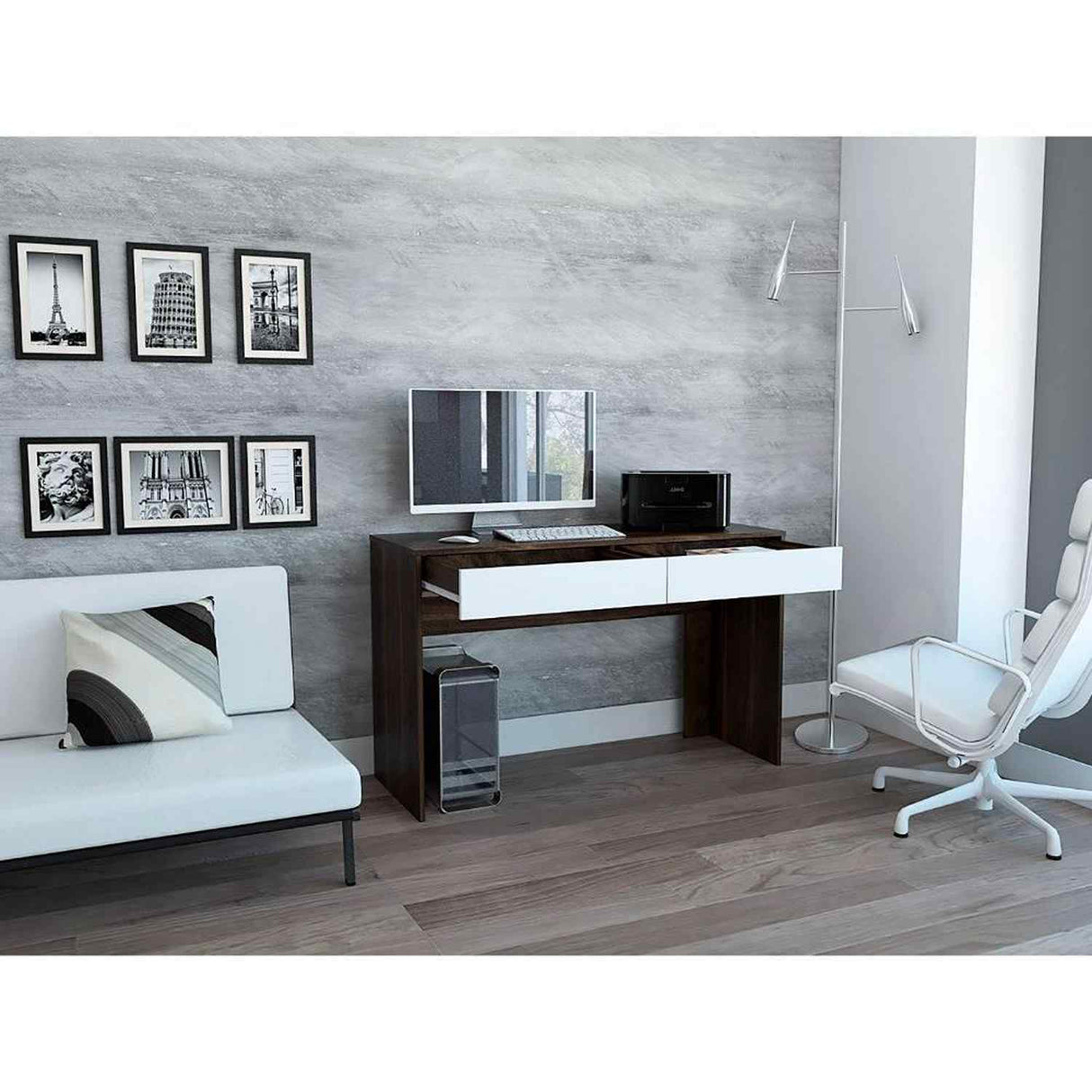 Escritorio Acre Blanco Nevado 120x75cm Con Dos Cajones - Escritorios y Archivadores | Bylmo