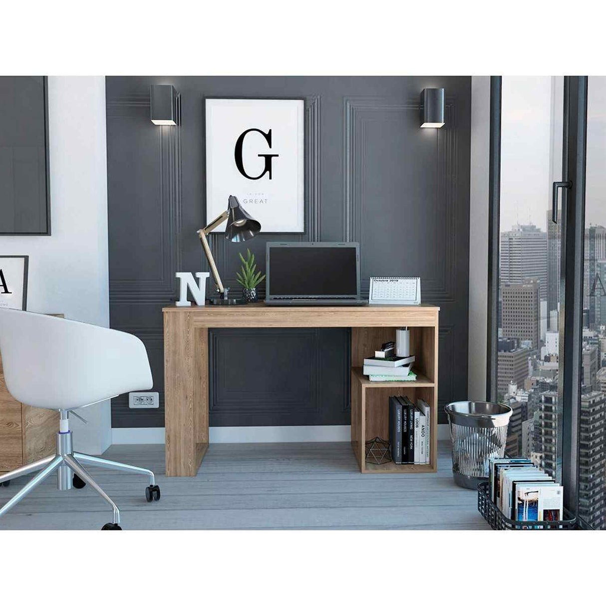 Escritorio Astana Miel 120 cm con Entrepaños - Escritorios y Archivadores | Bylmo