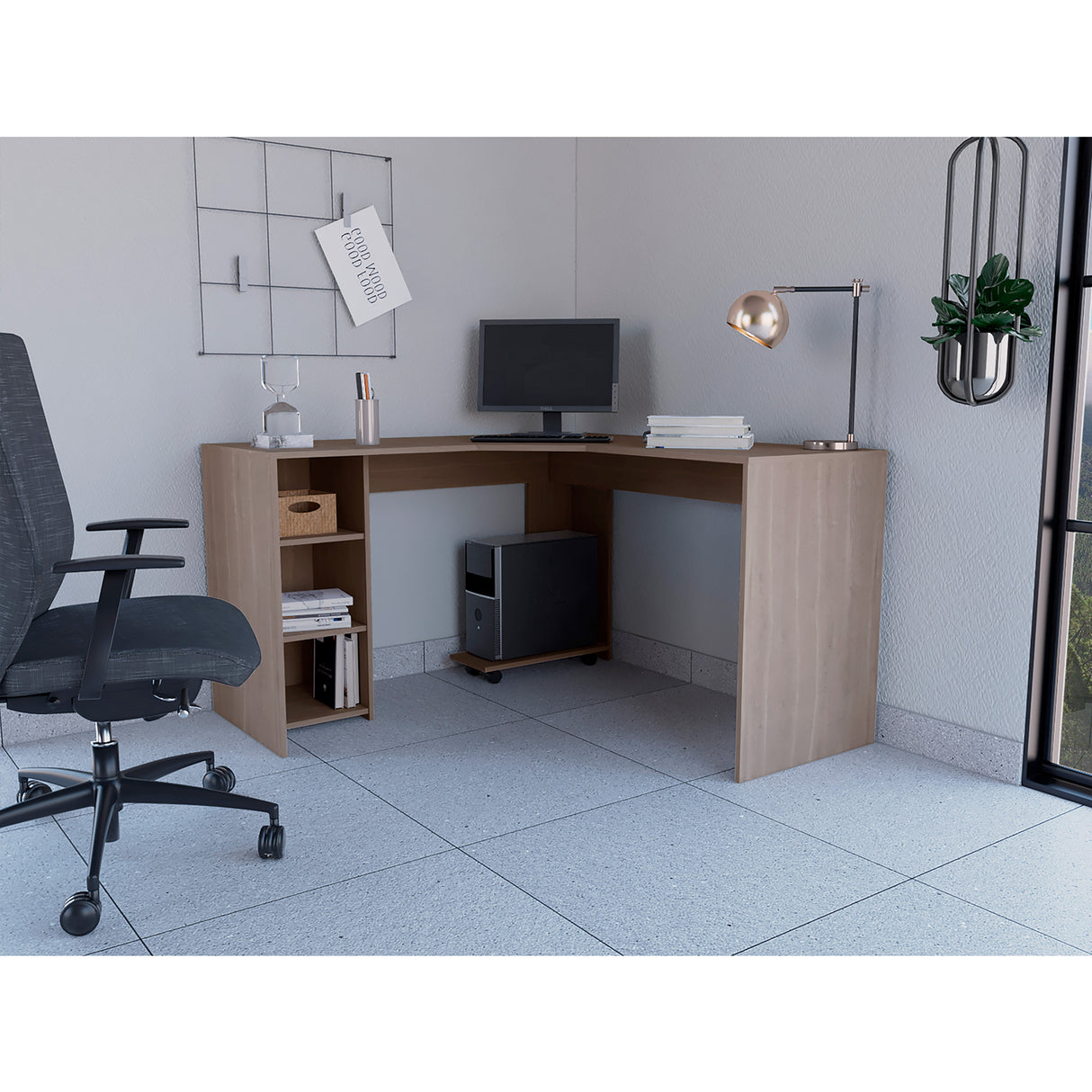 Escritorio en L Baggio Bardolino 130x76.5cm sin Cajones y con Organizador de Libros - Escritorios y Archivadores | Bylmo