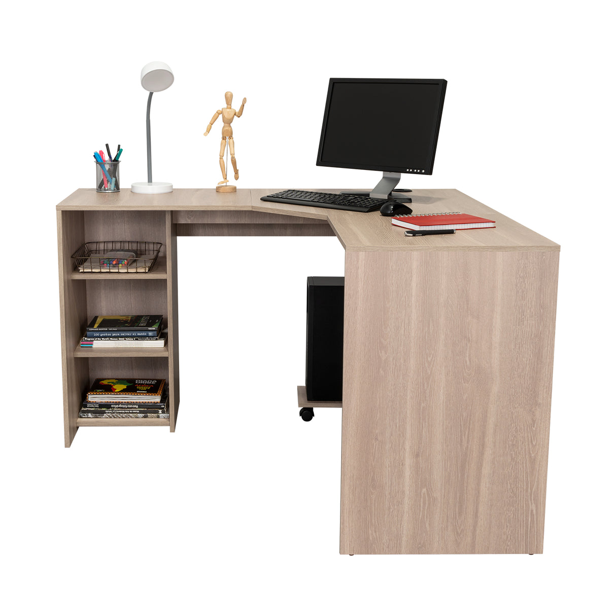 Escritorio en L Baggio Bardolino 130x76.5cm sin Cajones y con Organizador de Libros - Escritorios y Archivadores | Bylmo