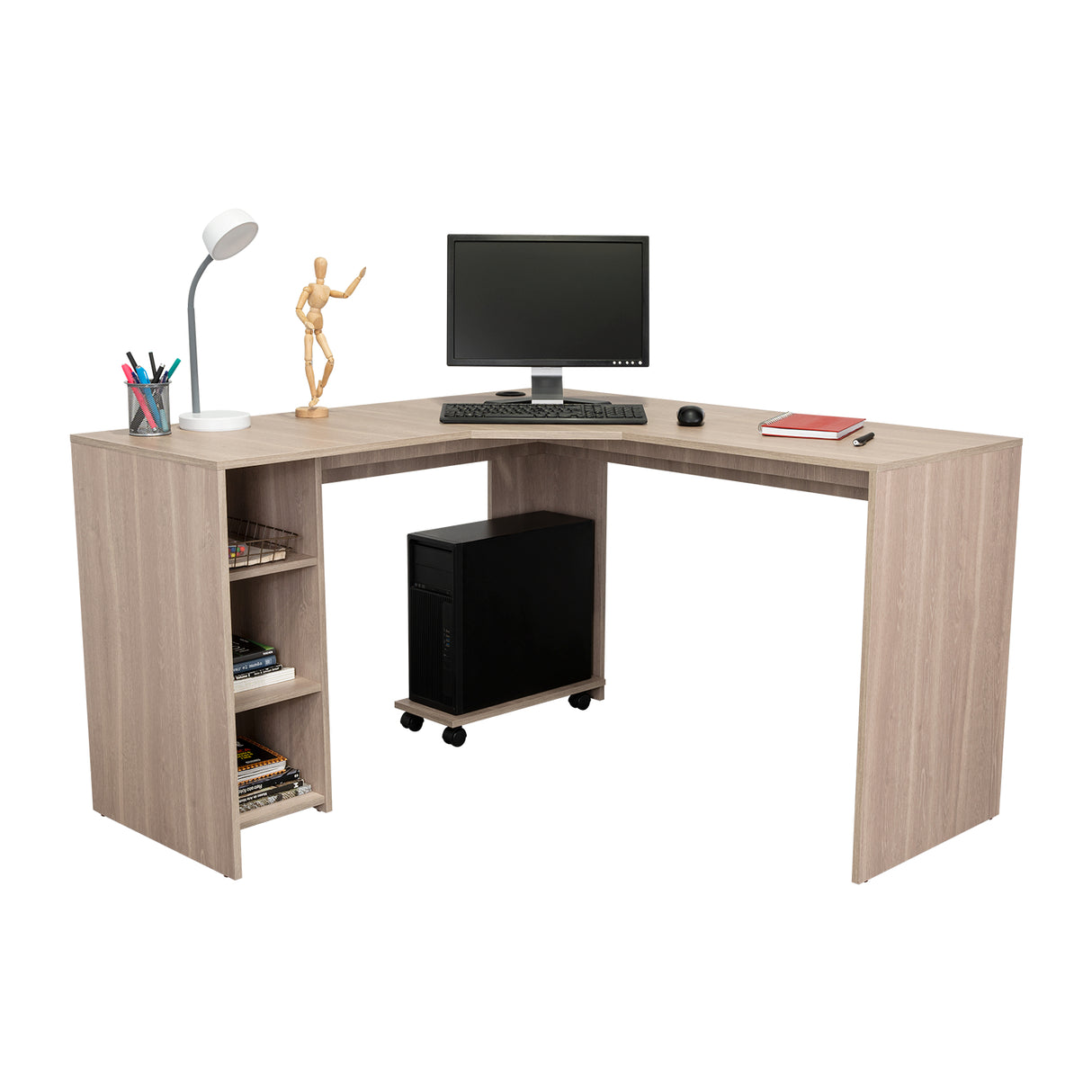 Escritorio en L Baggio Bardolino 130x76.5cm sin Cajones y con Organizador de Libros - Escritorios y Archivadores | Bylmo