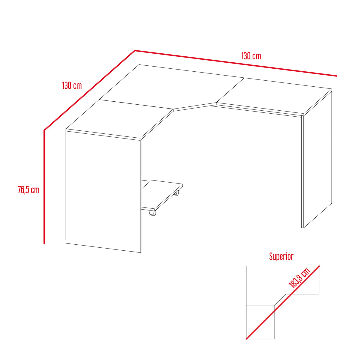 Escritorio en L Baggio Bardolino 130x76.5cm sin Cajones y con Organizador de Libros - Escritorios y Archivadores | Bylmo