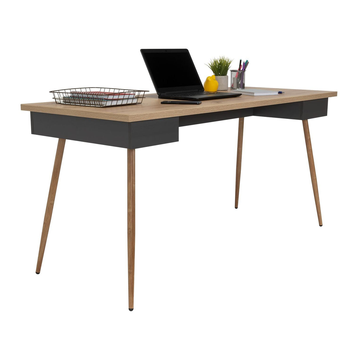 Escritorio Newport Duna y Plomo 150x73.5cm sin Cajones - Escritorios y Archivadores | Bylmo