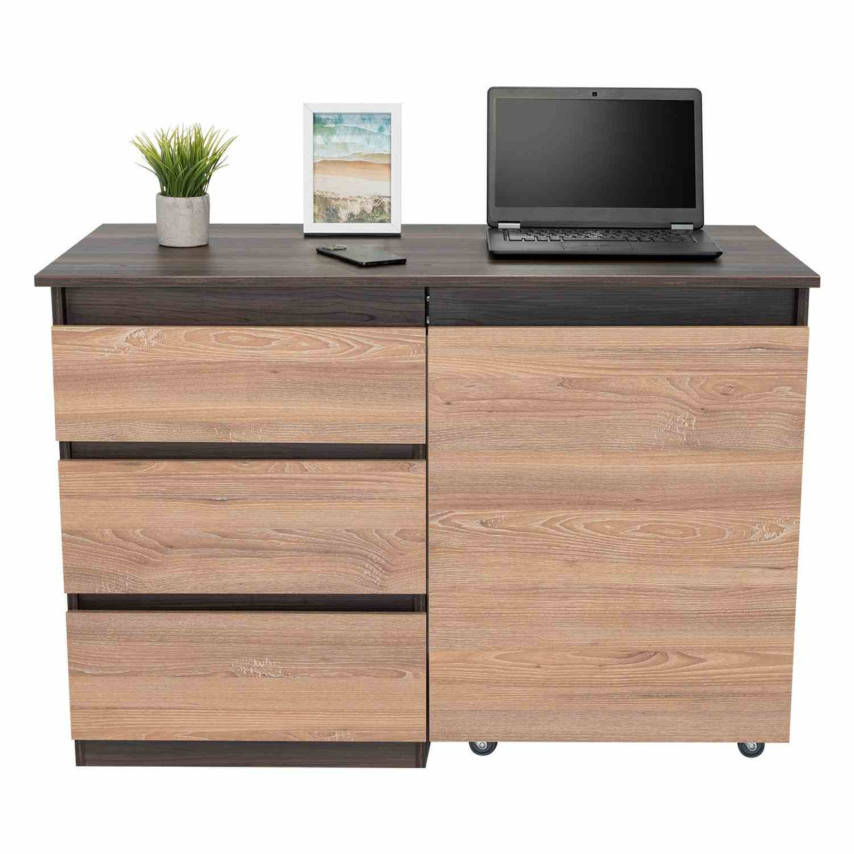 Escritorio Transformable Office Habano 107x73cm Con Tres Cajones - Escritorios | Bylmo