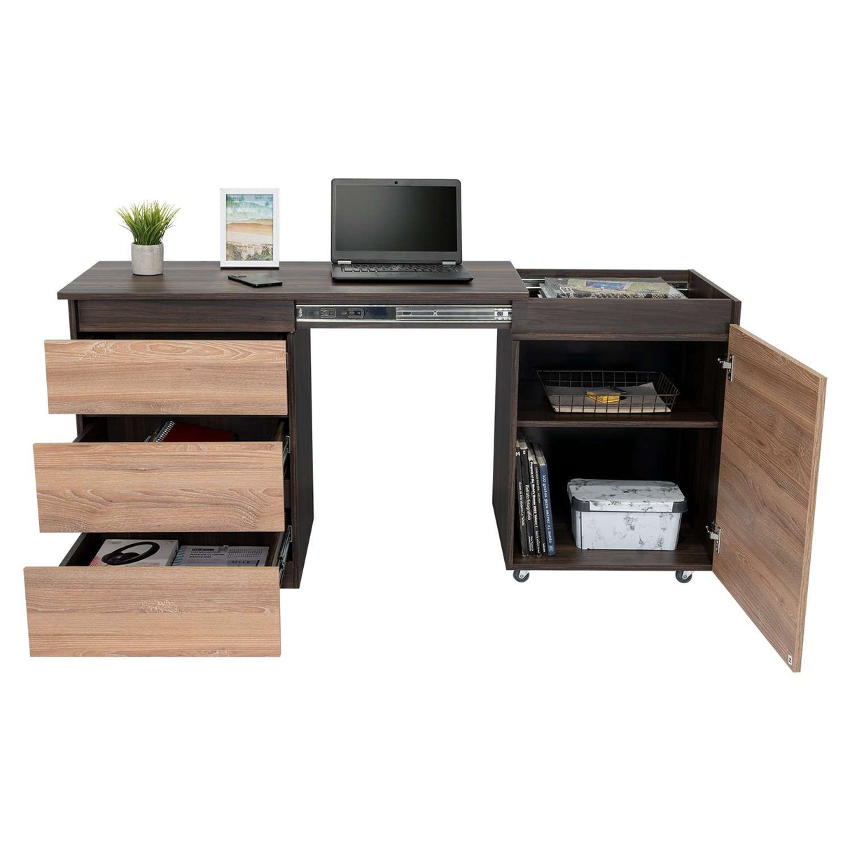 Escritorio Transformable Office Habano 107x73cm Con Tres Cajones - Escritorios | Bylmo