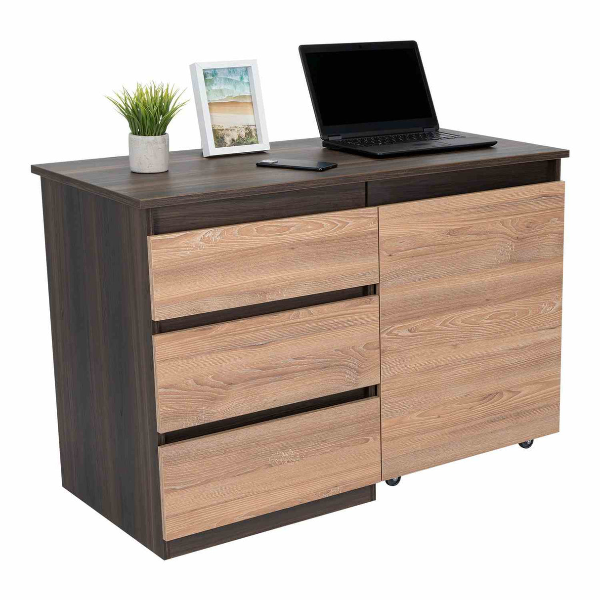 Escritorio Transformable Office Habano 107x73cm Con Tres Cajones - Escritorios | Bylmo