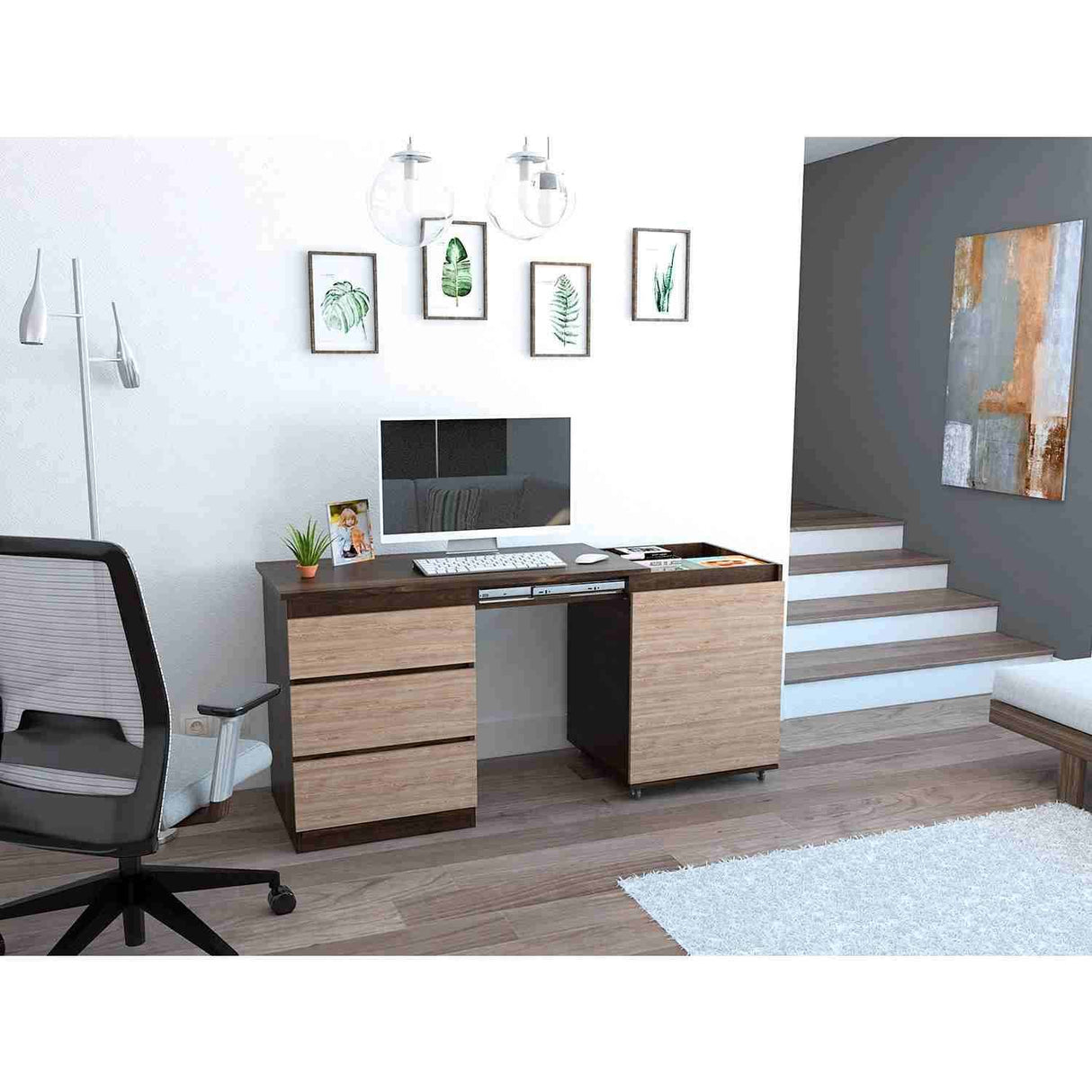 Escritorio Transformable Office Habano 107x73cm Con Tres Cajones - Escritorios | Bylmo