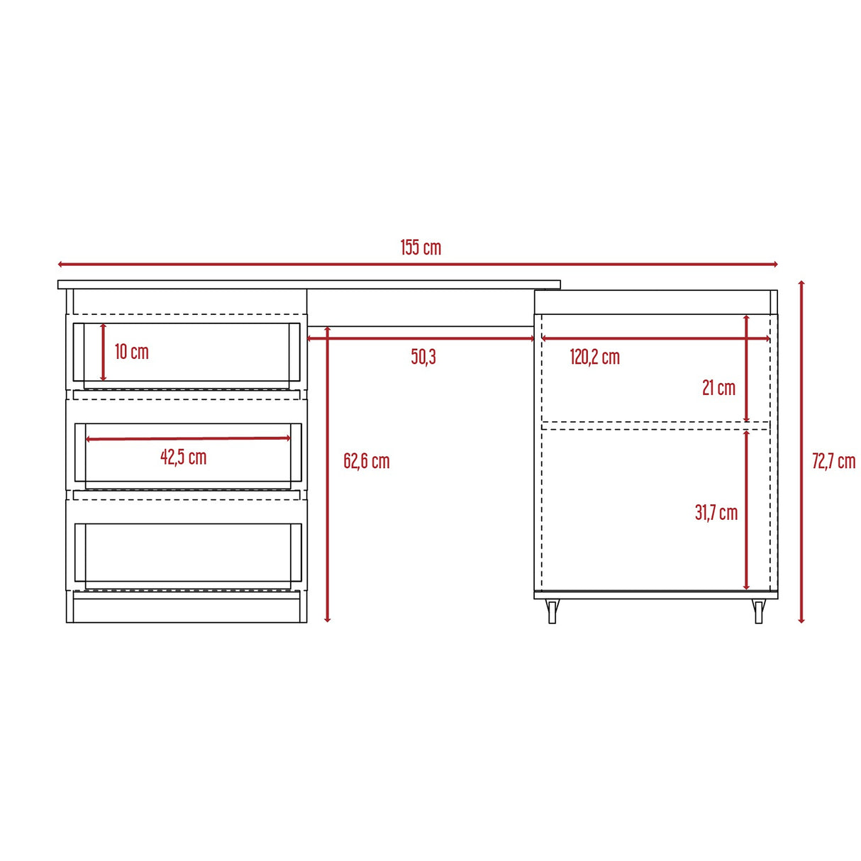 Escritorio Transformable Office Habano 107x73cm Con Tres Cajones - Escritorios | Bylmo