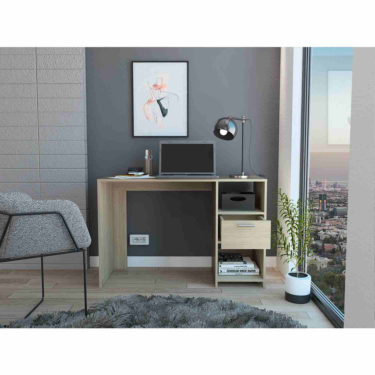 Escritorio Omma Rovere 110 cm con Cajón y Entrepaños - Escritorios y Archivadores | Bylmo