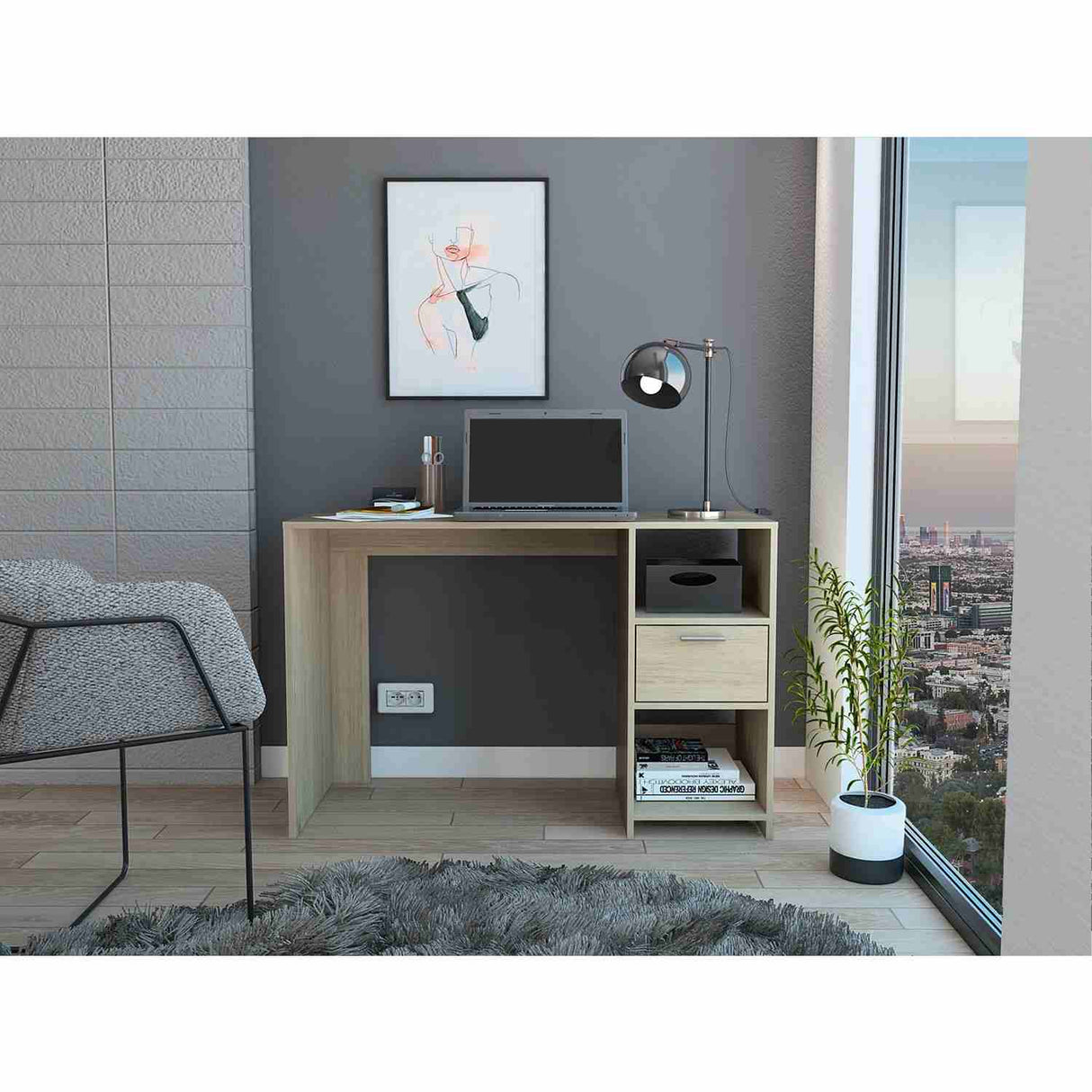 Escritorio Omma Rovere 110 cm con Cajón y Entrepaños - Escritorios y Archivadores | Bylmo