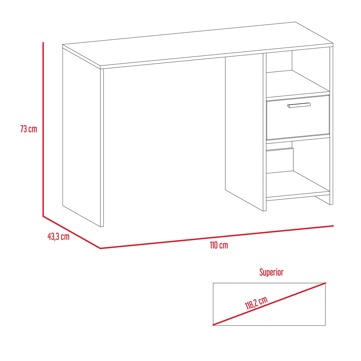Escritorio Omma Rovere 110 cm con Cajón y Entrepaños - Escritorios y Archivadores | Bylmo