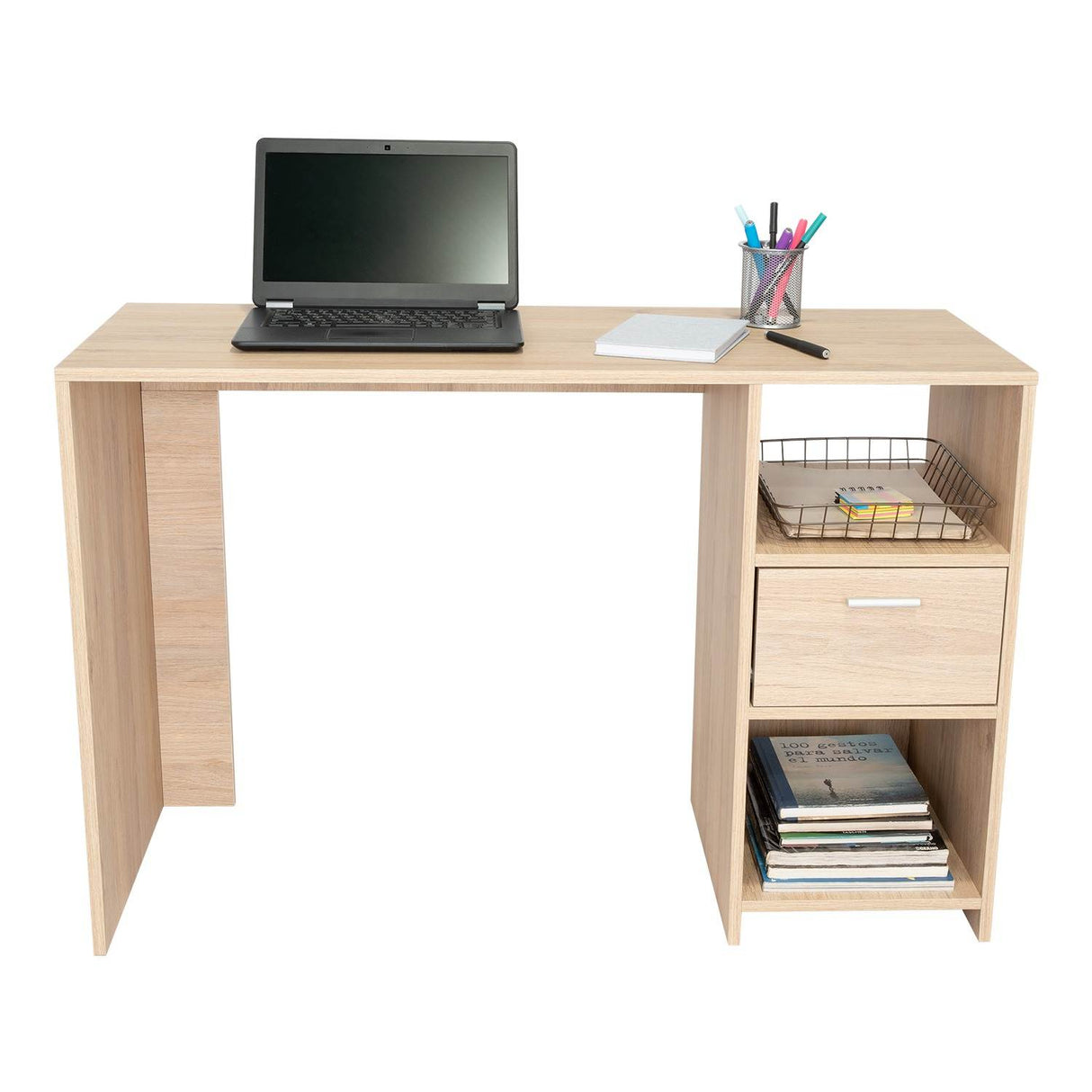 Escritorio Omma Rovere 110 cm con Cajón y Entrepaños - Escritorios y Archivadores | Bylmo